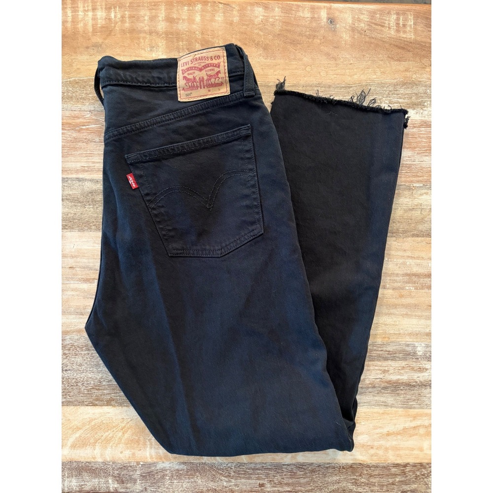 Levis 501 Original Fit Black Straight Leg Jeans Raw Hem Button Fly W31 L30 - Picture 7 of 14